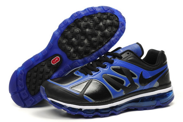 Mens Nike Air Max 2012 Leather Black Blue Shoes - Click Image to Close